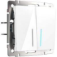 Выключатель с подсветкой без рамки Werkel 2-кл. белый глянцевый картинка